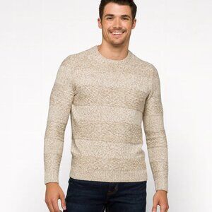 Even Tide Tan Mixed Rope Yarn Stripe Crewneck Sweater, Medium